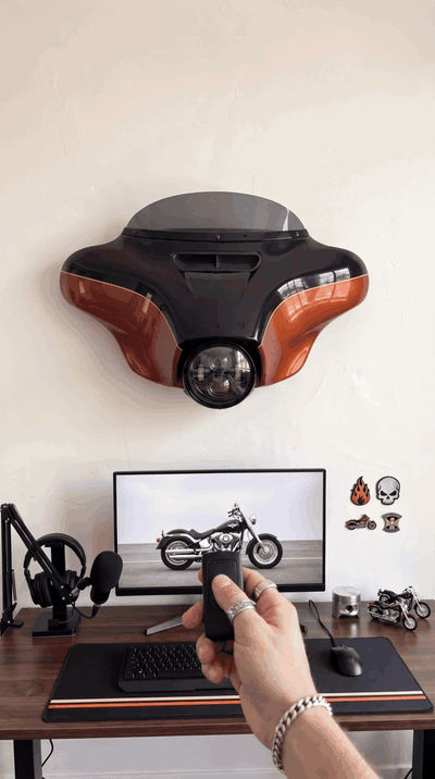 Remote click switches on the HarleyHood LED headlight