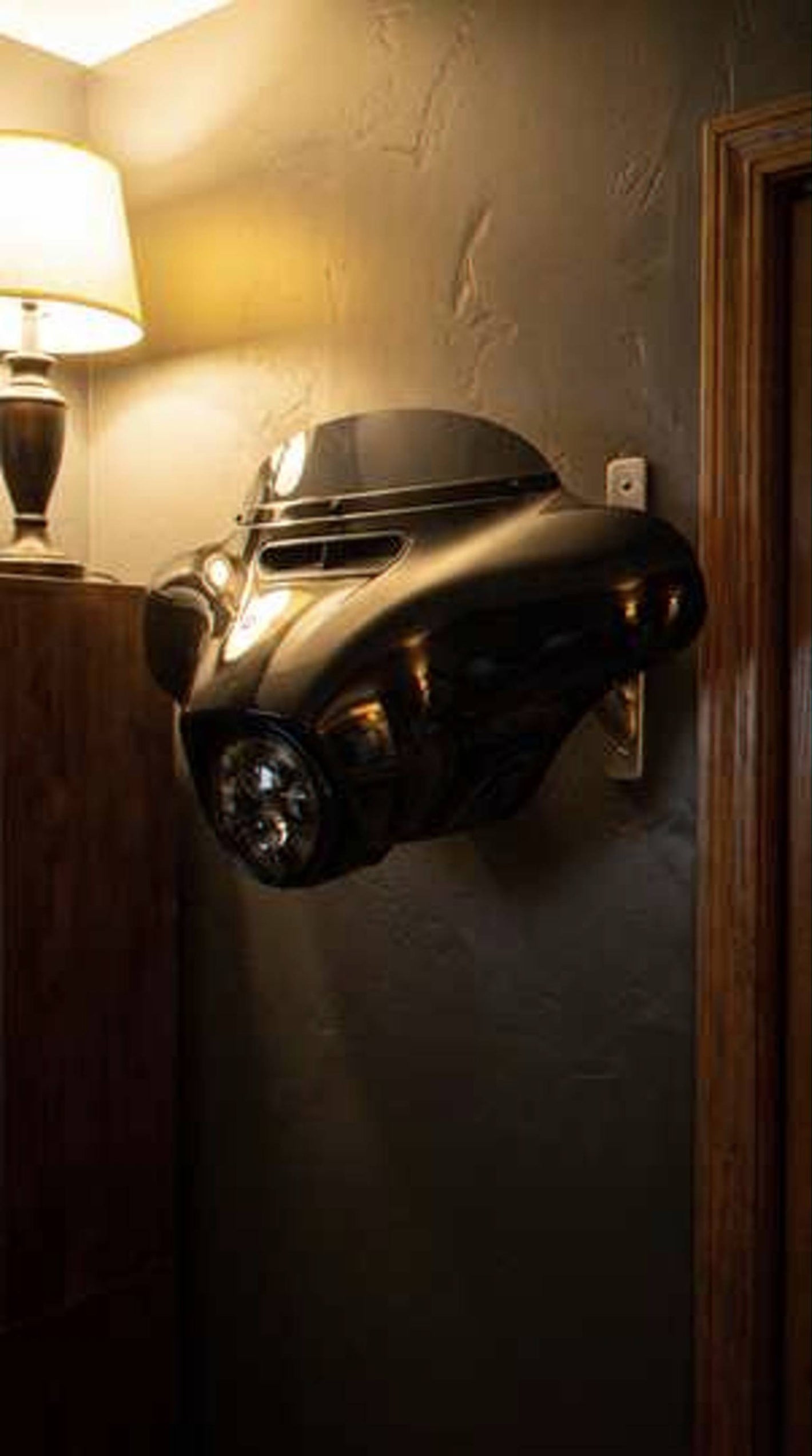 Customer photo - black HarleyHood in man cave corner
